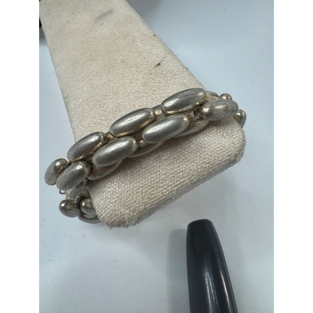 Vintage Chunky Silver Tone Oval Bead Double Row Stretch Bracelet Repair Project